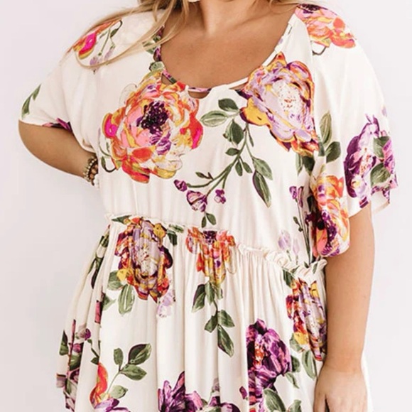 ODDI Babydoll Buttery Cream Large Floral Print Tunic Top Plus Size 3XL - Picture 2 of 15